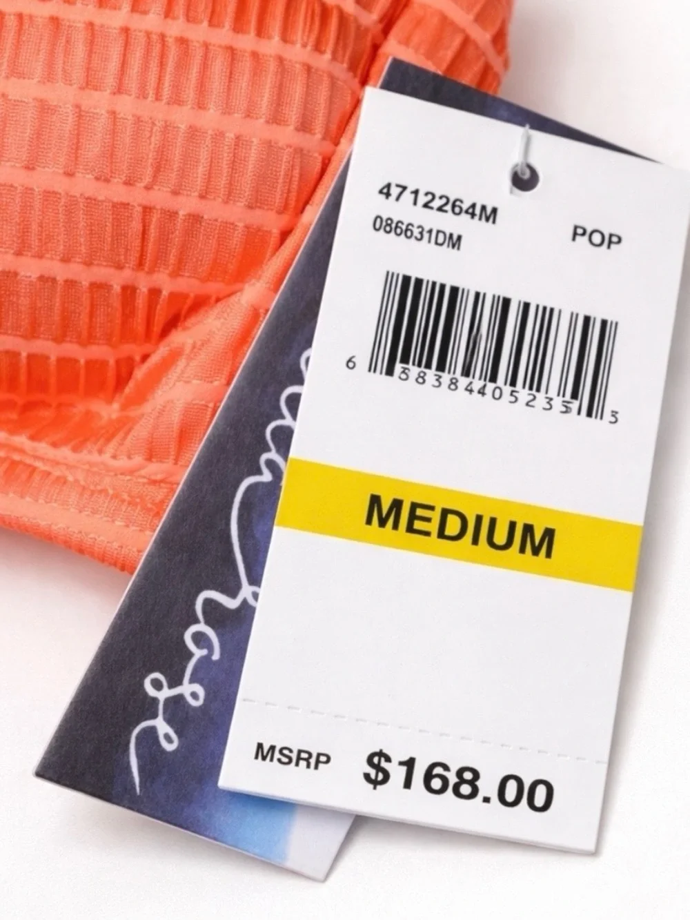 Isabella Rose Bikini Set Medium Neon Coral Textured Bandeau High Cut Swim Size M